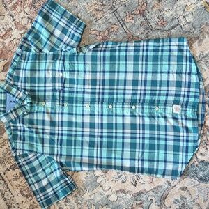 Izod Short-Sleeve Plaid Seaside Poplin Shirt S